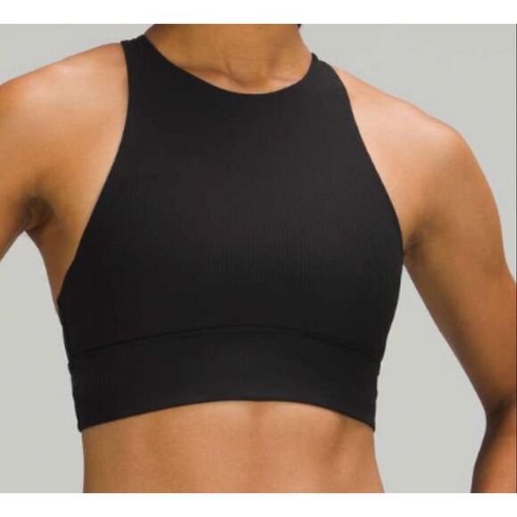 Lululemon energy black ribbed high neck medium support bra size 8 - Picture 1 of 9